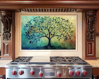 Tree of Life Glass Backsplash, Tempered Glass Kitchen Backsplash, Heat Resistant Glass Backsplash, Easy to Clean Backsplash Tile, Splashback