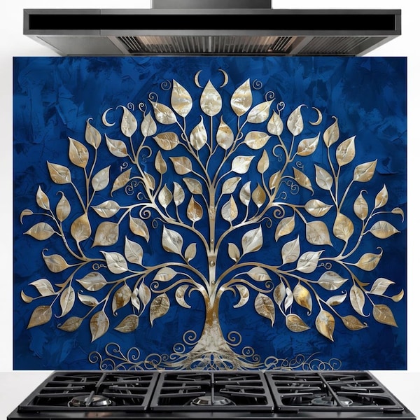 Tempered Glass Backsplash for Kitchen, Tree of Life Glass Backsplash, Heat Resistant Glass Backsplash, Easy to Clean Backsplash, Splashback