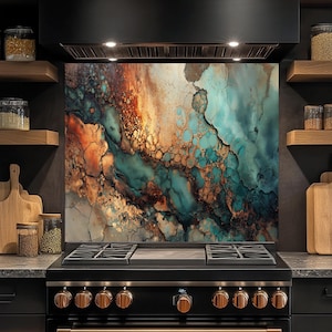 Tempered Glass Backsplash, Copper Look Glass Backsplash, Rustic Backsplash, Kitchen Backsplash Behind Stove, Stove Glass Splashback