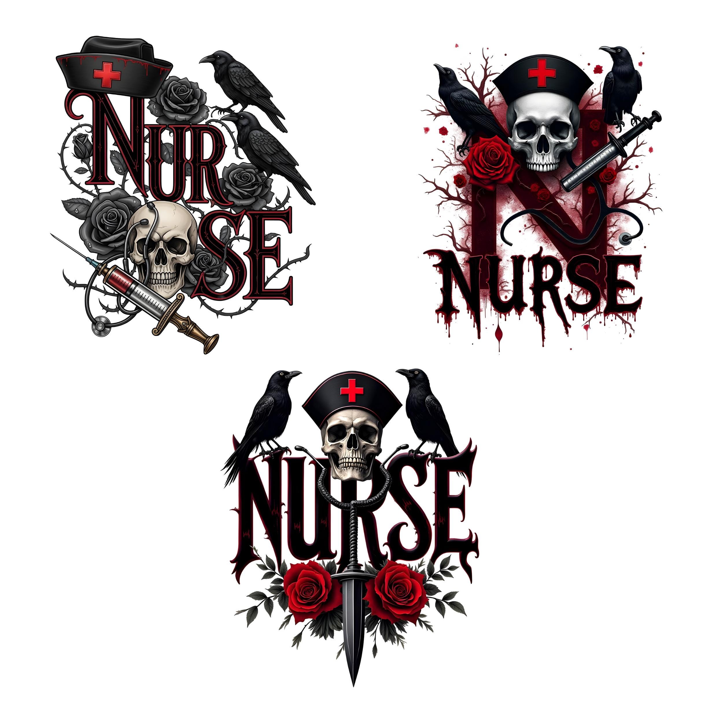 Gothic Nurse PNG Set of 3 Designs | Dark Skull RN Sublimation | Spooky ...