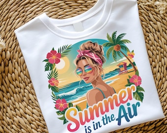 Summer is in the Air PNG, Beach Life T-Shirt Design, Trendy Summer Sublimation, Vacation Vibes Digital Download, Tropical Sunset Graphic