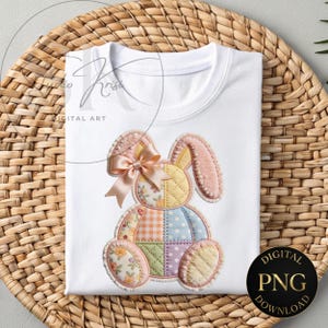 Easter Bunny Patchwork PNG | Coquette Pastel Floral Bunny Clipart | Shabby Chic Spring Sublimation Design for T-shirts and Crafts