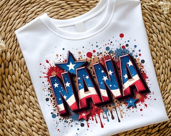 NANA American Style T-Shirt PNG Design - Patriotic Grandma Gift - Fourth of July Sublimation File - Digital Download for Her - Grandma Gift