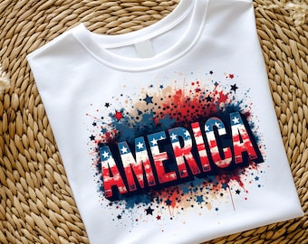 America Patriotic Splash PNG | Distressed USA Flag Font | Red White Blue Stars | Fourth of July Sublimation Design | Independence Day