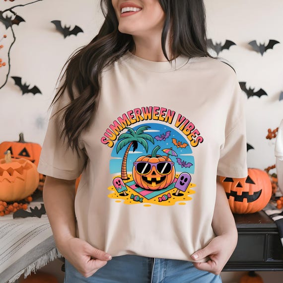 Summerween Vibes PNG | Spooky Summer Vibes Ghost Design | Halloween in July Digital Download | Cute Ghost with Sunglasses for Sublimation
