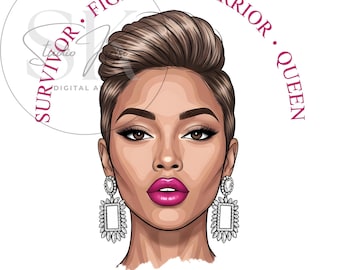 Survivor Fighter Warrior Queen PNG | Strong Woman Empowerment Sublimation | Cancer Warrior T-Shirt Design | Digital Download Glam Art