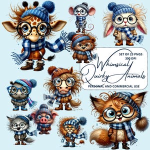 Whimsical Quirky Animals Watercolor Digital Clipart, Pattern, Illustration, Sublimation, Silly, Funny, Watercolor Clipart, Digital Download