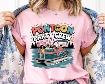 Pontoon Party Crew PNG | Funny Boat Party Sublimation Design | Summer Lake Life Clipart | Retro Boating Shirt Graphic for Sublimation