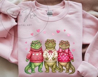 Cute Crocodile Valentine Day Sublimation Design Funny Alligator Trio Squad Goals PNG for Shirt Reptile Lover Kids Gift Digital Download