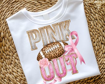 Pink Out Football PNG, Breast Cancer Awareness Sublimation Design, Leopard Print Football Shirt, Support Squad, Game Day Pink Ribbon Tee
