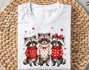 Cute Raccoon Valentine Sublimation Design Funny Trash Panda Trio Squad Goals PNG for Shirt Galentines Besties Gift Woodland Animal Lover