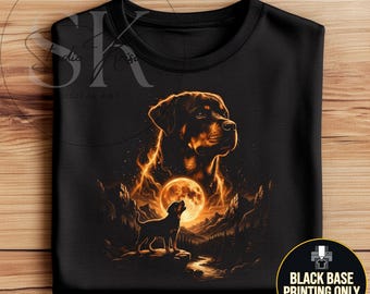 Rottweiler Howling at the Moon PNG, 90s Vintage Dog Shirt Design, Grunge Wilderness Art for Black T-Shirts, Digital Download for Sublimation