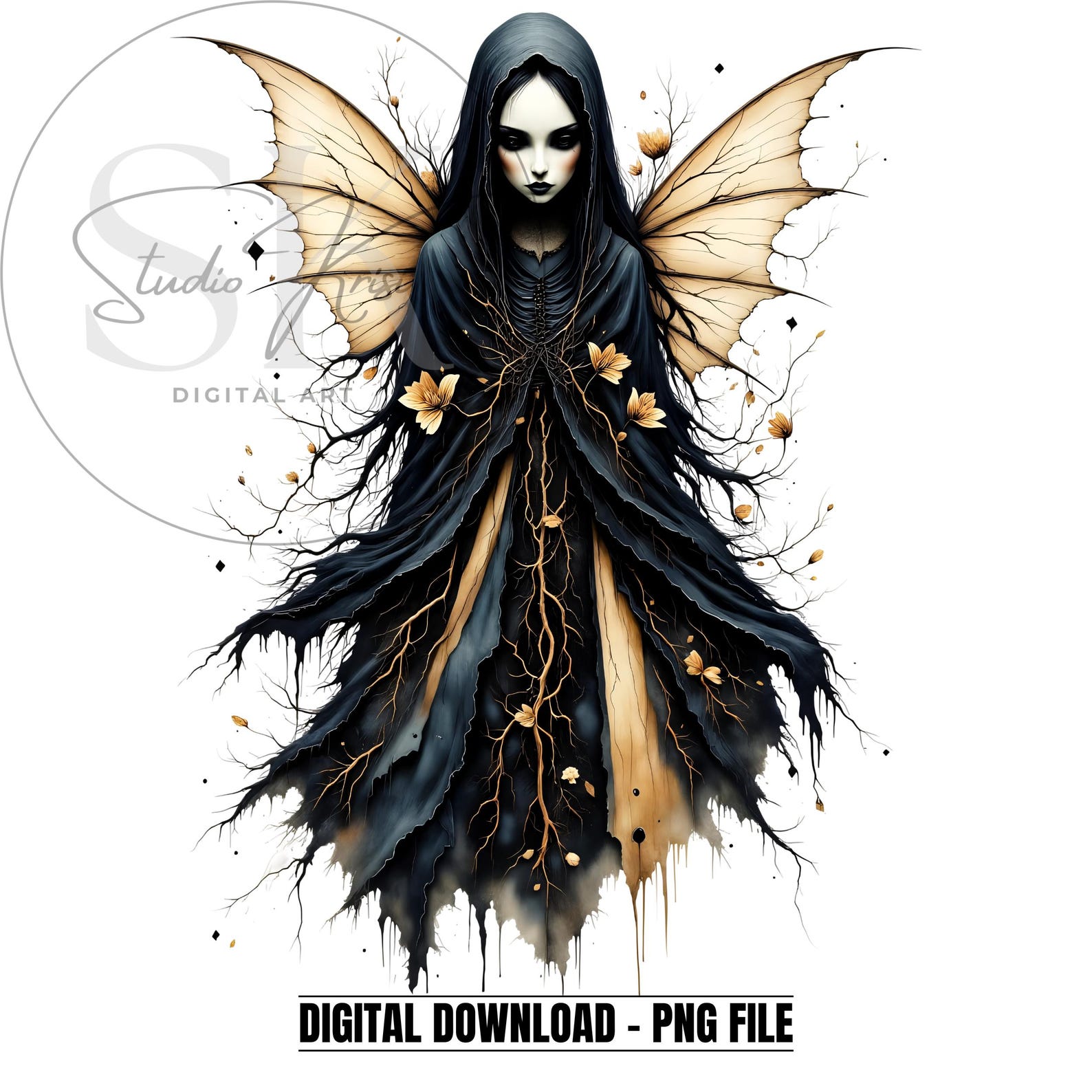 Dark Gothic Fairy Art PNG | Elegant Spooky Ghost Woman Digital Download ...