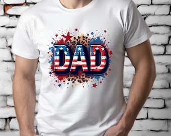Dad American Flag T-Shirt PNG | Patriotic Father's Day Gift | USA Stars Stripes Dad Shirt Design | Digital Download | Independence day Art