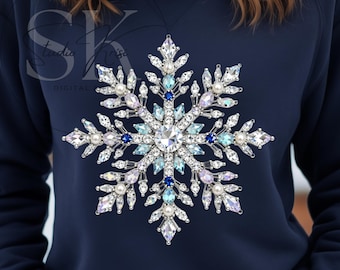 Glam Jeweled Snowflake PNG Rhinestone Winter Clipart, Crystal Mosaic Pearl Sublimation Design, Elegant Holiday Faux Rhinestone Digital
