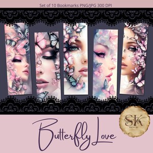 Schmetterling Liebe und Schönheit Lesezeichen Set von 10, hoher Qualität, sofortiger digitaler Download druckbar, drucken und schneiden Sie schöne Lesezeichen, Fantasy