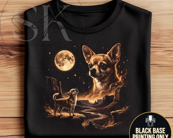 Chihuahua Howling Moon PNG | Vintage 90s Desert Dog Shirt Design | Digital Graphic for Black T-Shirts | Retro Animal Art for DTF Transfers
