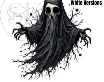 Horror Skeleton Ghost PNG Set of 2 - Dark & Light Version | Creepy Halloween Sublimation Design | Spooky Grungy Skull Art | Goth Aesthetic