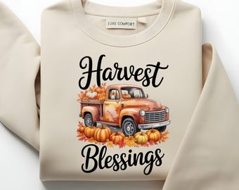 Harvest Blessings Vintage Truck PNG | Fall Pumpkin Pickup Truck Digital Download | Thanksgiving Sublimation Design