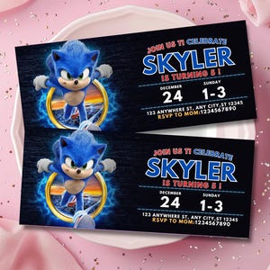 Faire-part d'anniversaire Sonic, Super Hedgehog Boys Party inviter, Faire-part de fête Super Sonic, modèle d'invitation Sonic modifiable, modèle Canva
