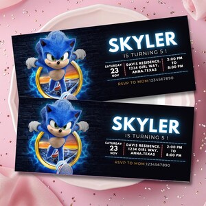 Faire-part d'anniversaire Sonic, Super Hedgehog Boys Party inviter, Faire-part de fête Super Sonic, modèle d'invitation Sonic modifiable, modèle Canva
