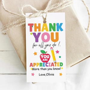 Étiquettes modifiables pour cadeau de la semaine d'appréciation des enseignants Merci étiquette-cadeau enseignant Cadeau d'anniversaire pour l'école Modèle d'étiquette imprimable Téléchargement numérique instantané