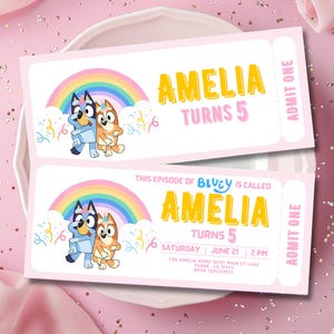 Birthday Girl partyeinladung Ticket Printable. Bluey Thema, digitale Datei Ticket Printable. Canva Download Ticket Printable