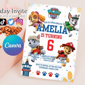 Editable Paw-ty Birthday Invitation Template | Puppy Patrol Pup Crew Boys & Girls Bday | Kids Printable Party Invitation | Instant Download