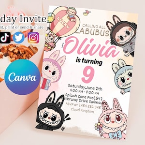 Bewerkbare popverjaardagsuitnodiging GRATIS bedankkaartjes en aquarel kinderverjaardagsuitnodiging canvasjabloon direct downloaden