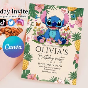 Custom Printable Editable Stitch Invitation, Lilo And Stitch Birthday Invite, Stitch Party Invite Template, Stitch Birthday Girl Canva Edit