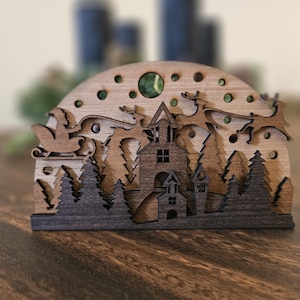 3D winter landscape with reindeer and Santa Claus, wooden decoration, wooden decoration, Christmas decoration, Advent decoration
