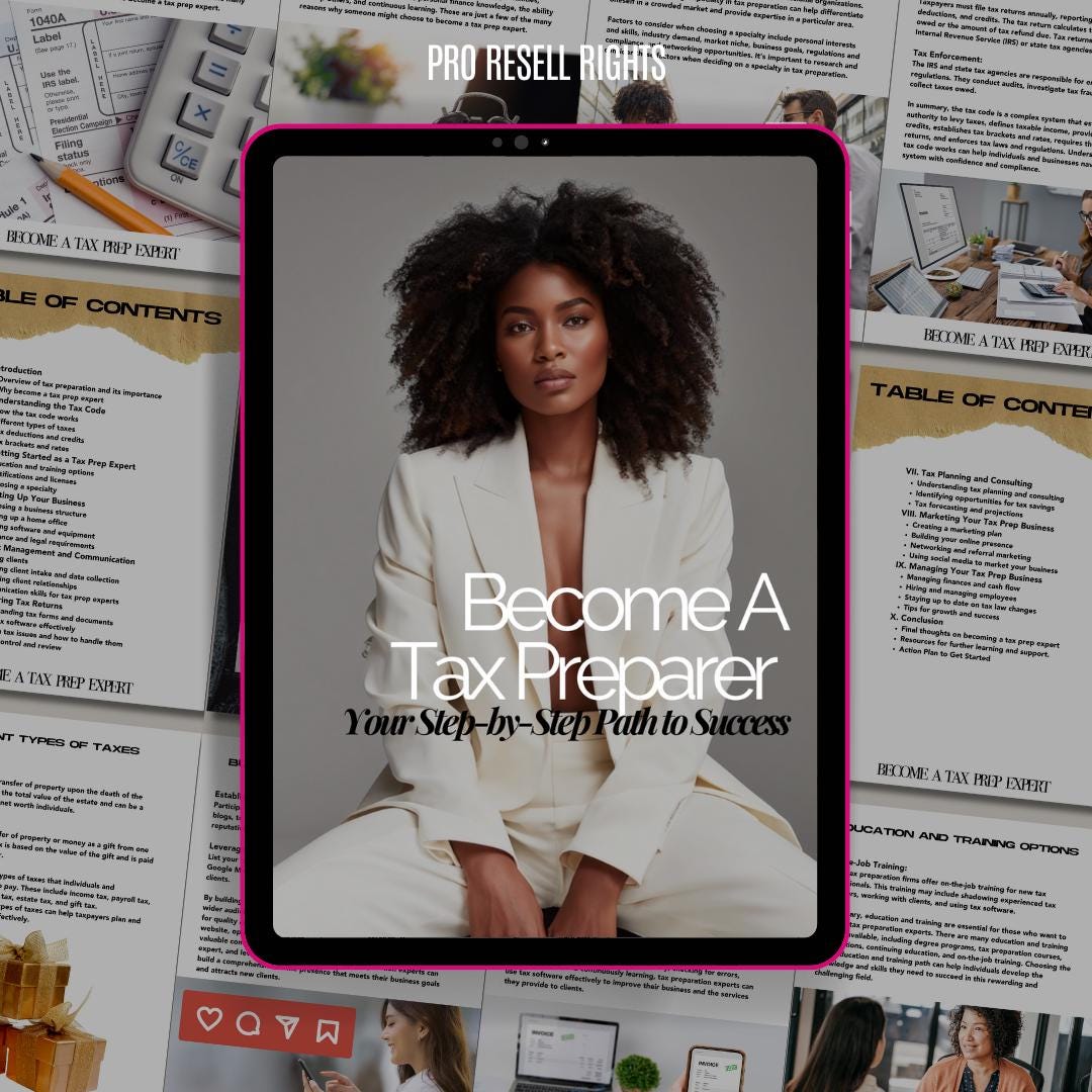 Become A Tax Preparer eBook | Step-by-Step Instructions to Launch Your Tax Preparation Career | Master Resell Rights + Private Label Rights