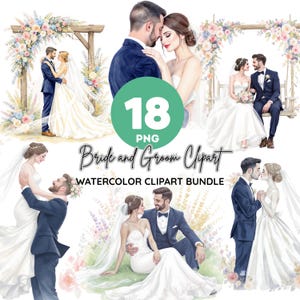 Clipart aquarel bruidspaar: bruid en bruidegom png (digitale download, commercieel gebruik OK)