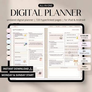 Undated Digital Planner: Goodnotes iPad & Android, 1000+ Stickers ...