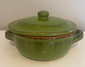 Vtg De Silva Pottery Terracotta Glazed Casserole Soup Bowl W/ Lid, Made in Italy