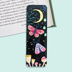 Moon Moth Bookmark Mushroom Bookmark Celestial Bookmark Witchy Bookmark Book Lover Gift Booklover Gift Bookworm Gifts Illustrated Bookmark
