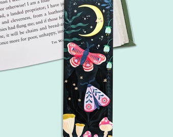 Moon Moth Bookmark Mushroom Bookmark Celestial Bookmark Witchy Bookmark Book Lover Gift Booklover Gift Bookworm Gifts Illustrated Bookmark