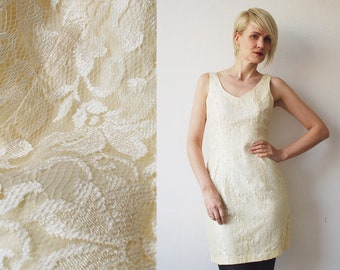 80s 90s white lace mini dress. champagne shift sleeveless party dress - small