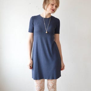 90s soft knit muted blue minimalist mini dress - medium