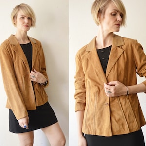 Vintage 90er Jahre Ashley Brooke tan Wildleder und Lederjacke - Medium, Large