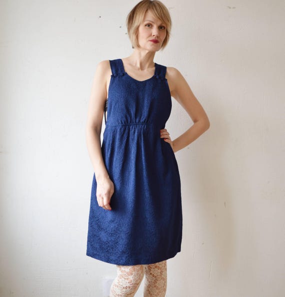 dark blue pinafore dress Charlotte Navy Blue Dress, Vintage Inspired, Pinafore Dress, Cotton, Retro Dress 1950s Dress, Button-Down Maxi Dress, Plus Size