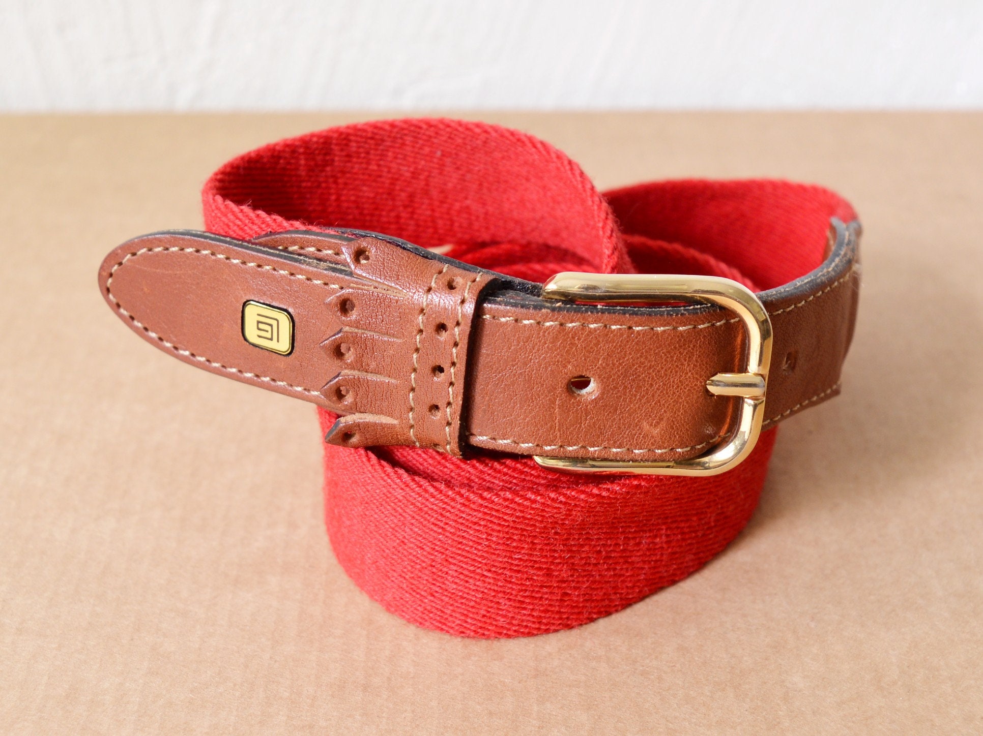Vintage Guy Laroche Paris Red Leather Cutout Belt Gold Tone Buckle 75 / 26-29” Guy Laroche Belt - Etsy main image 3