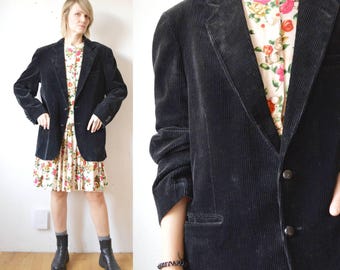 70s oversized unisex black corduroy jacket - XL