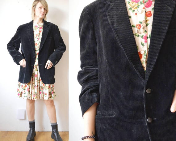 70s oversized unisex black corduroy jacket - XL
