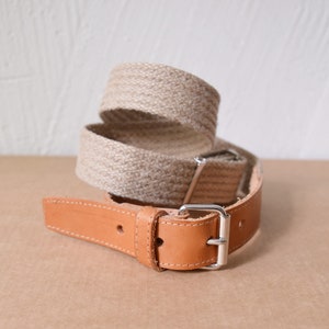 Vintage light canvas and tan leather buckle belt