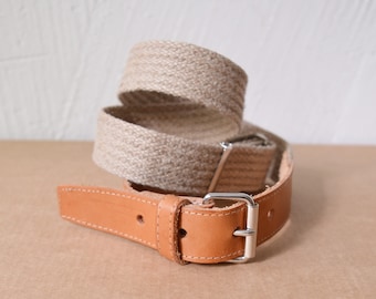 Vintage light canvas and tan leather buckle belt