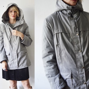 70er 80er finnischer Vintage Isohella Seinäjoki grauer warmer Kapuzen Winter Parka Mantel - medium