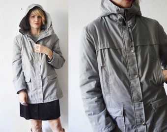 70s 80s Finnish vintage Isohella Seinäjoki gray warm hooded winter parka coat - medium