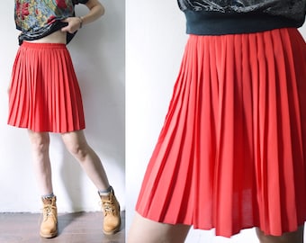 80s vintage bright red pleated full mini skirt - small