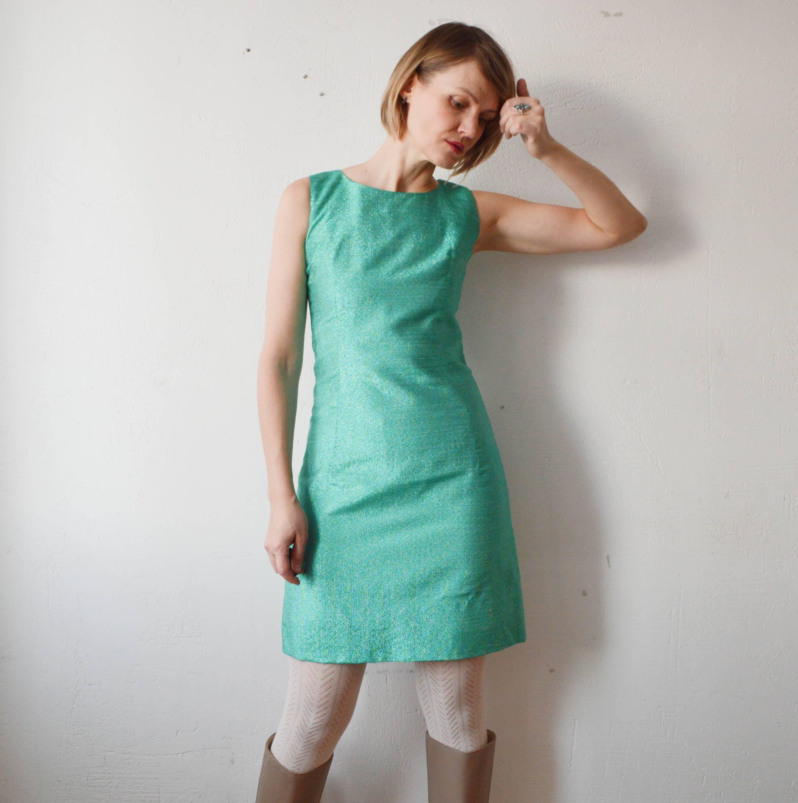 green 60's dress 1960s Bright Green Dress & Short Set, sz. L